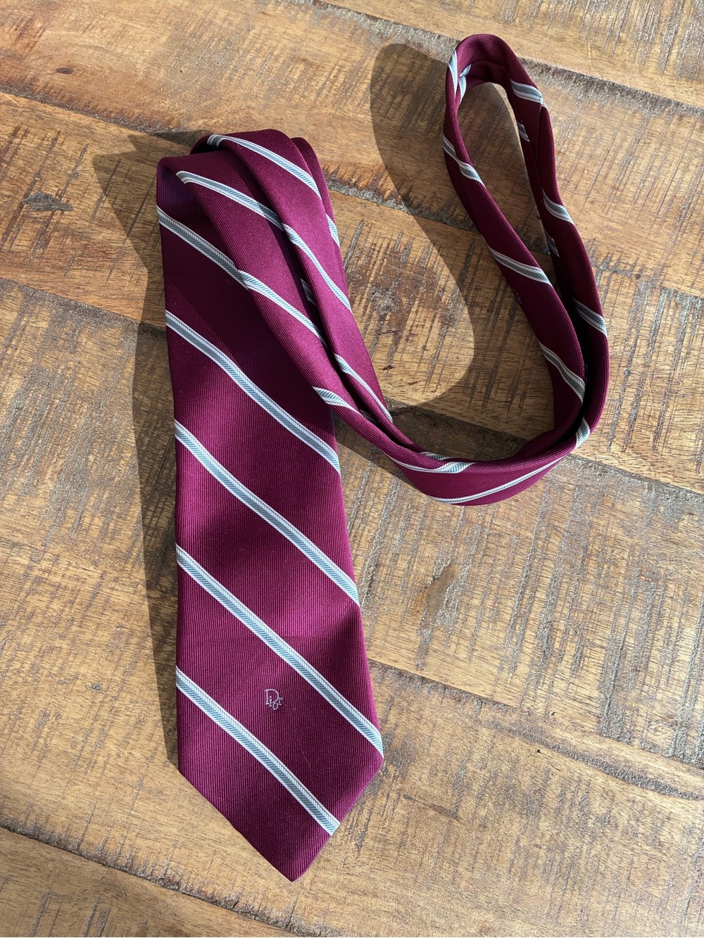 Christian Dior Paris New York Vintage Tie Burgundy Stripe Designer Necktie